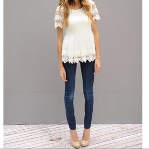 Beautiful Ivory Lace Peplum Blouse Large